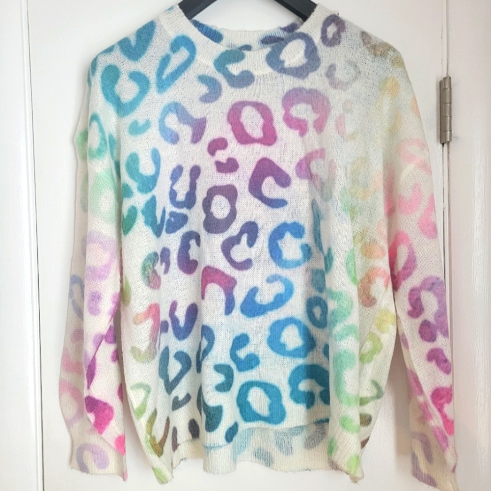 Rainbow Leopard lightweight sweater,   s/m size